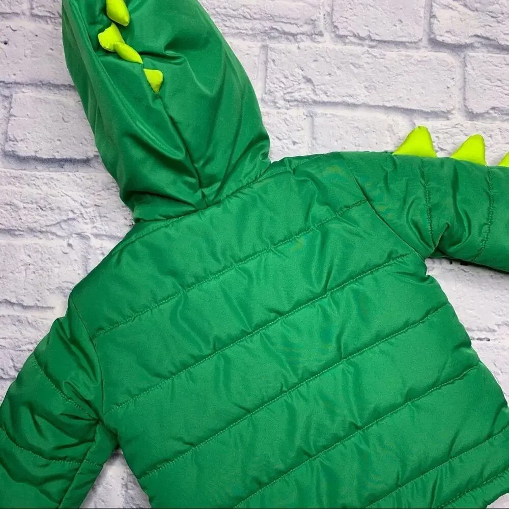 Little Me Green Monster Hooded Puffer Jacket in Green